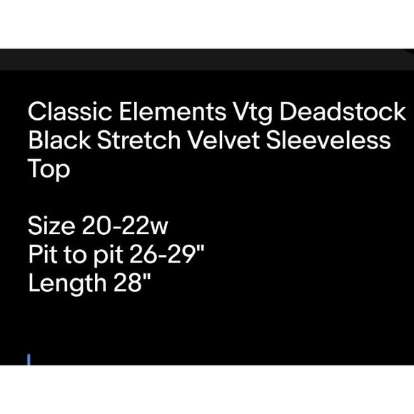 Vtg Deadstock Black Stretch Velvet Sleeveless Top Sz 20-22w - Picture 6 of 6